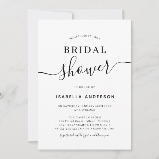 Minimalistisch zwart, witte bridal Shower Invitati Kaart (Voorkant)