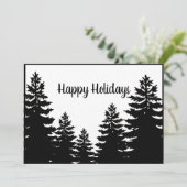 Minimalistisch zwart-witte denboomsilhouet feestdagenkaart (Staand voorkant)