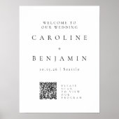 Minimalistisch Zwart Witte Huwelijksprogramma QR-c Poster (Voorkant)