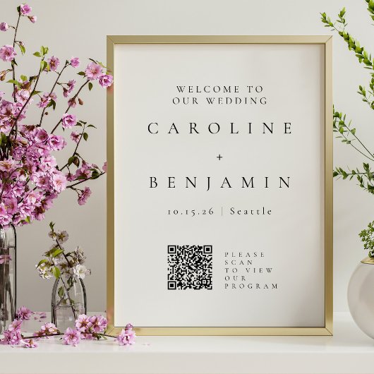 Minimalistisch Zwart Witte Huwelijksprogramma QR-c Poster