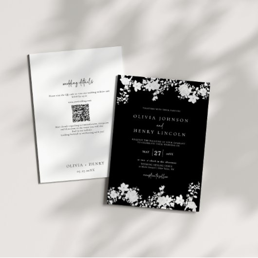 Minimalistisch zwart | Witte QR Code Bloemenbruilo Kaart