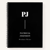 Minimalistisch zwart, zwart, zwart Monogram wit No Notitieboek (Voorkant)