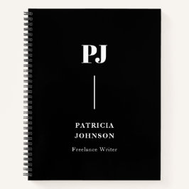 Minimalistisch zwart, zwart, zwart Monogram wit No Notitieboek