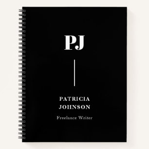 Minimalistisch zwart, zwart, zwart Monogram wit No Notitieboek