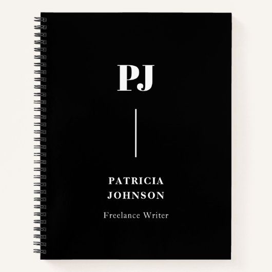 Minimalistisch zwart, zwart, zwart Monogram wit No Notitieboek (Voorkant)