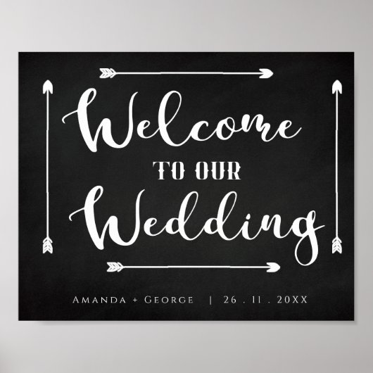 Minimalistisch zwarte bord Welkom bij ons huwelijk Poster (Voorkant)