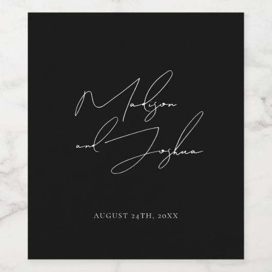 Minimalistisch zwarte chic-weddenschap wijn etiket (Enkel label)