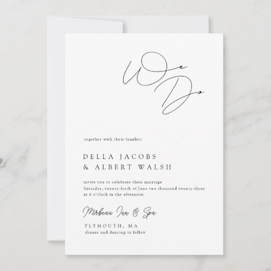 Minimalistisch zwarte Classy Calligraphy White Wed Kaart (Voorkant)