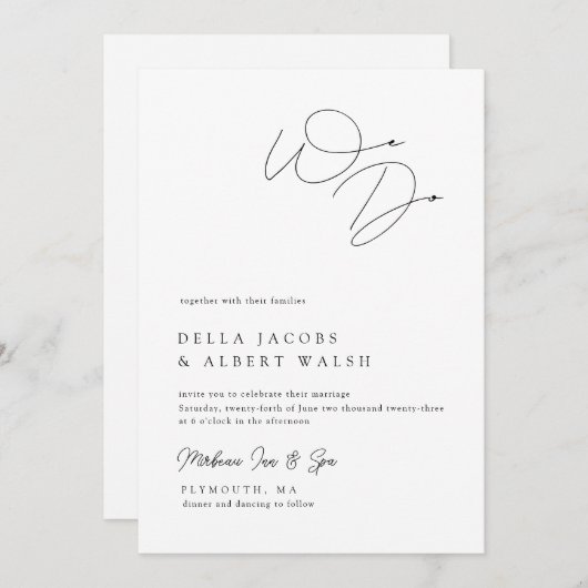 Minimalistisch zwarte Classy Calligraphy White Wed Kaart (Voorkant / Achterkant)
