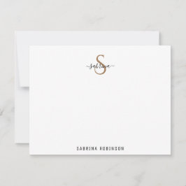 Minimalistisch zwarte en goudmonogram Kaart Notitiekaartje