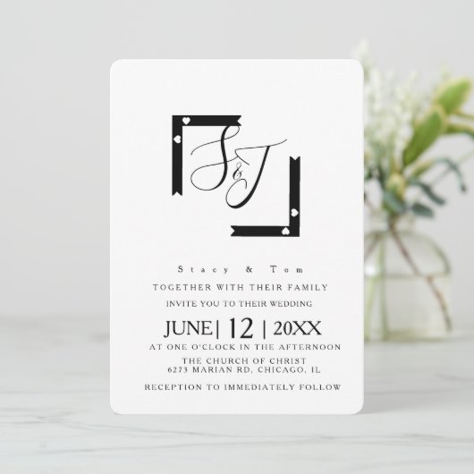 Minimalistisch zwarte en witte hartrennasje kaart (Staand voorkant)