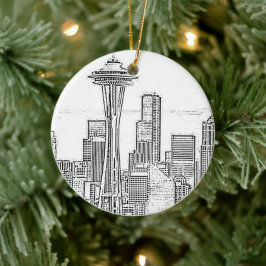 Minimalistisch zwarte en witte Seattle Skyline Keramisch Ornament