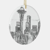 Minimalistisch zwarte en witte Seattle Skyline Keramisch Ornament (Rechts)