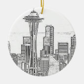 Minimalistisch zwarte en witte Seattle Skyline Keramisch Ornament (Voorkant)