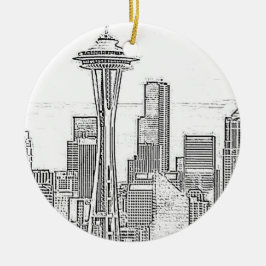 Minimalistisch zwarte en witte Seattle Skyline Keramisch Ornament
