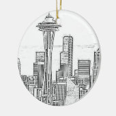Minimalistisch zwarte en witte Seattle Skyline Keramisch Ornament (Links)