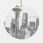 Minimalistisch zwarte en witte Seattle Skyline Keramisch Ornament (Achterkant)