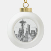 Minimalistisch zwarte en witte Seattle Skyline Keramische Bal Ornament (Voorkant)