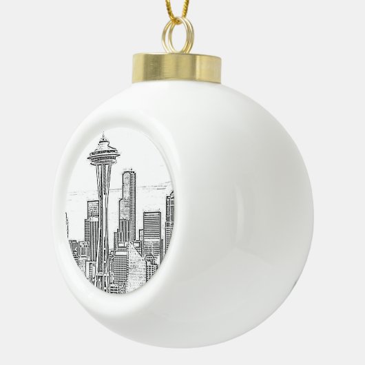 Minimalistisch zwarte en witte Seattle Skyline Keramische Bal Ornament (Rechts)