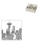 Minimalistisch zwarte en witte Seattle Skyline Rubberstempel (Gestempeld)