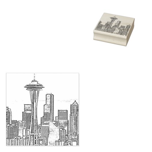 Minimalistisch zwarte en witte Seattle Skyline Rubberstempel (Gestempeld)