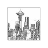 Minimalistisch zwarte en witte Seattle Skyline Rubberstempel (Afrduk)