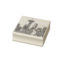 Minimalistisch zwarte en witte Seattle Skyline Rubberstempel