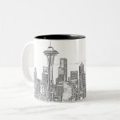 Minimalistisch zwarte en witte Seattle Skyline Tweekleurige Koffiemok (Voorkant links)