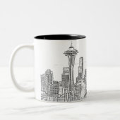 Minimalistisch zwarte en witte Seattle Skyline Tweekleurige Koffiemok (Links)