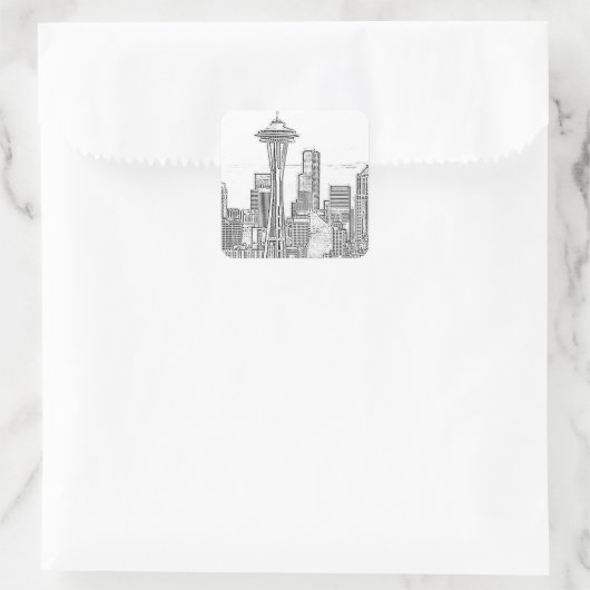 Minimalistisch zwarte en witte Seattle Skyline Vierkante Sticker (Tas)