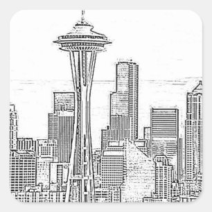 Minimalistisch zwarte en witte Seattle Skyline Vierkante Sticker