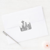 Minimalistisch zwarte en witte Seattle Skyline Vierkante Sticker (Envelop)