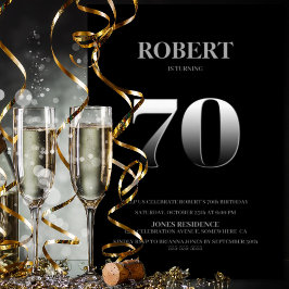 Minimalistisch zwarte en zilveren 70e verjaardag kaart