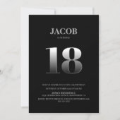 Minimalistisch zwarte en zilverkleurige 18e verjaa kaart (Voorkant)
