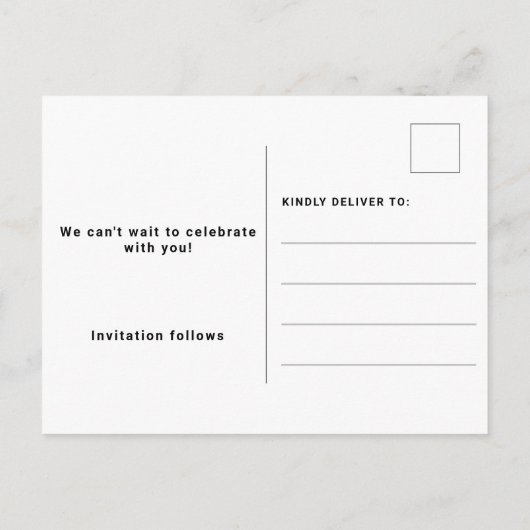 Minimalistisch zwarte glitter-ridde bruiloft aankondigingskaart (Achterkant)