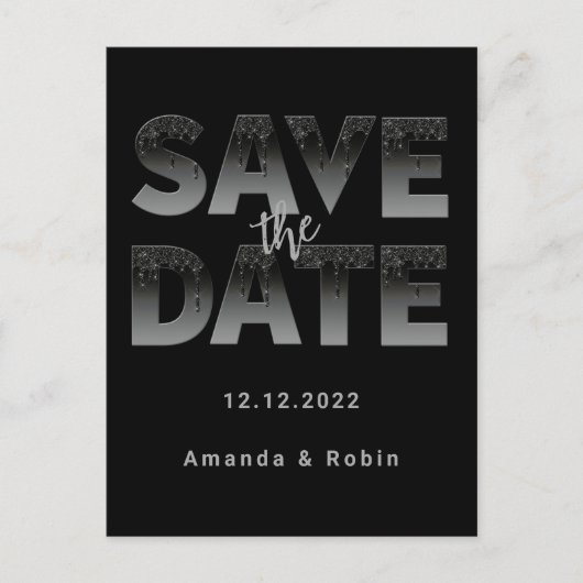 Minimalistisch zwarte glitter-ridde bruiloft aankondigingskaart (Voorkant)