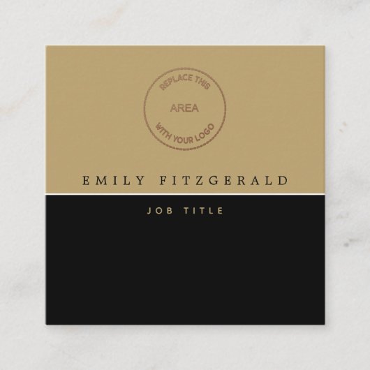 Minimalistisch zwarte gouden Logo QR-code Vierkante Visitekaartje (Voorkant)