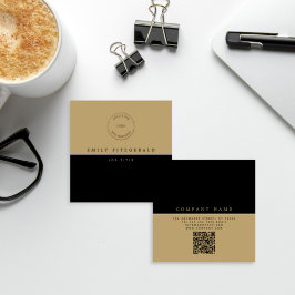 Minimalistisch zwarte gouden Logo QR-code Vierkante Visitekaartje