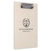 Minimalistisch zwarte justitie-Logo op beige linen Klembord (Rechts)