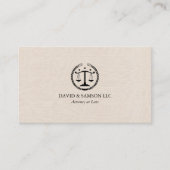 Minimalistisch zwarte justitie-Logo op beige linen Visitekaartje (Voorkant)