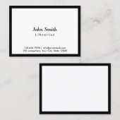 Minimalistisch zwarte legant librarian visitekaartje (Voorkant / Achterkant)