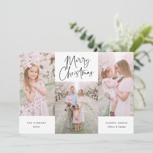 Minimalistisch zwarte Script Calligraphy Collage H Feestdagenkaart (Staand voorkant)