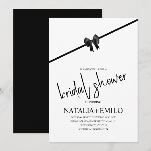 Minimalistisch zwarte Vrijgezellenfeest Brunch Kaart (Voorkant / Achterkant)