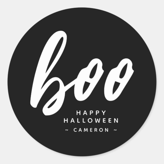 Minimalistisch zwarte witte Boo Halloween Sticker  (Voorkant)