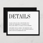 Minimalistisch zwarte witte bruiloft — Details kaa Uitnodiging Briefkaart (Voorkant / Achterkant)
