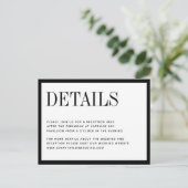 Minimalistisch zwarte witte bruiloft — Details kaa Uitnodiging Briefkaart (Staand voorkant)
