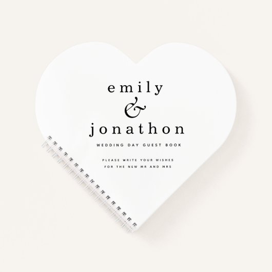 Minimalistisch zwarte witte bruiloft Heart Guest B Notitieboek (Voorkant)