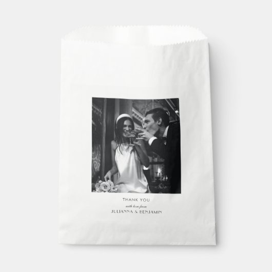 Minimalistisch zwarte witte deco-bruiloft foto bedankzakje (Voorkant)