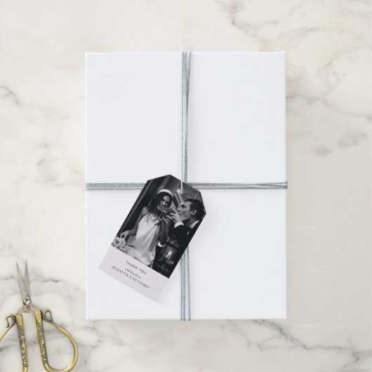 Minimalistisch zwarte witte deco-bruiloft foto cadeaulabel (Met Touw)