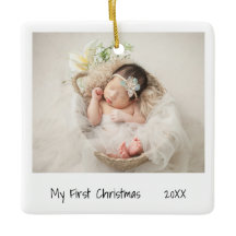 Minimalistisch zwarte witte eerste kerstfoto-Baby
